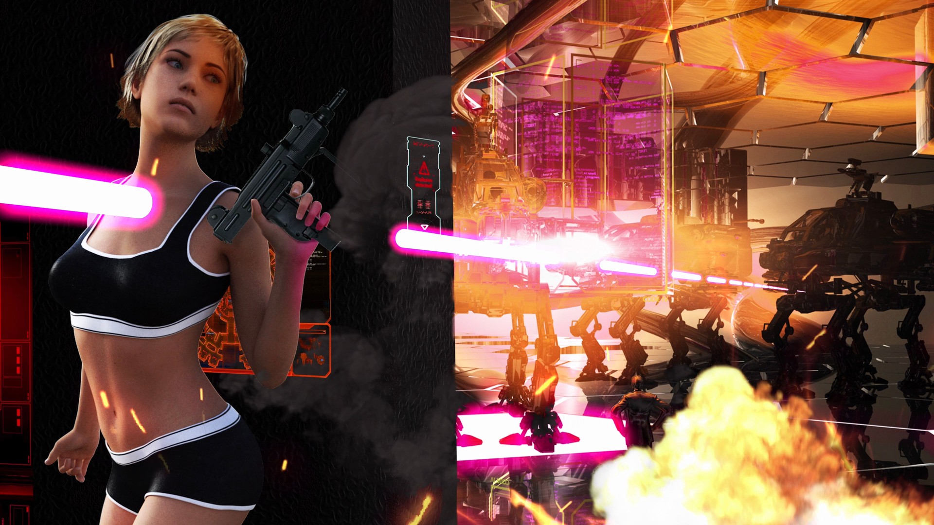 Beautiful Spy Fighting on a Spaceship